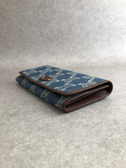 CELINE Blason Paris Macadam Long Wallet Indigo Vintage r2d33g