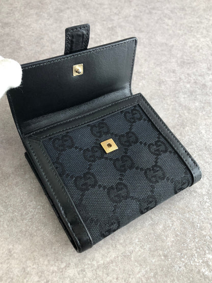 GUCCI GG Canvas Folded Wallet Black Vintage gbusf3