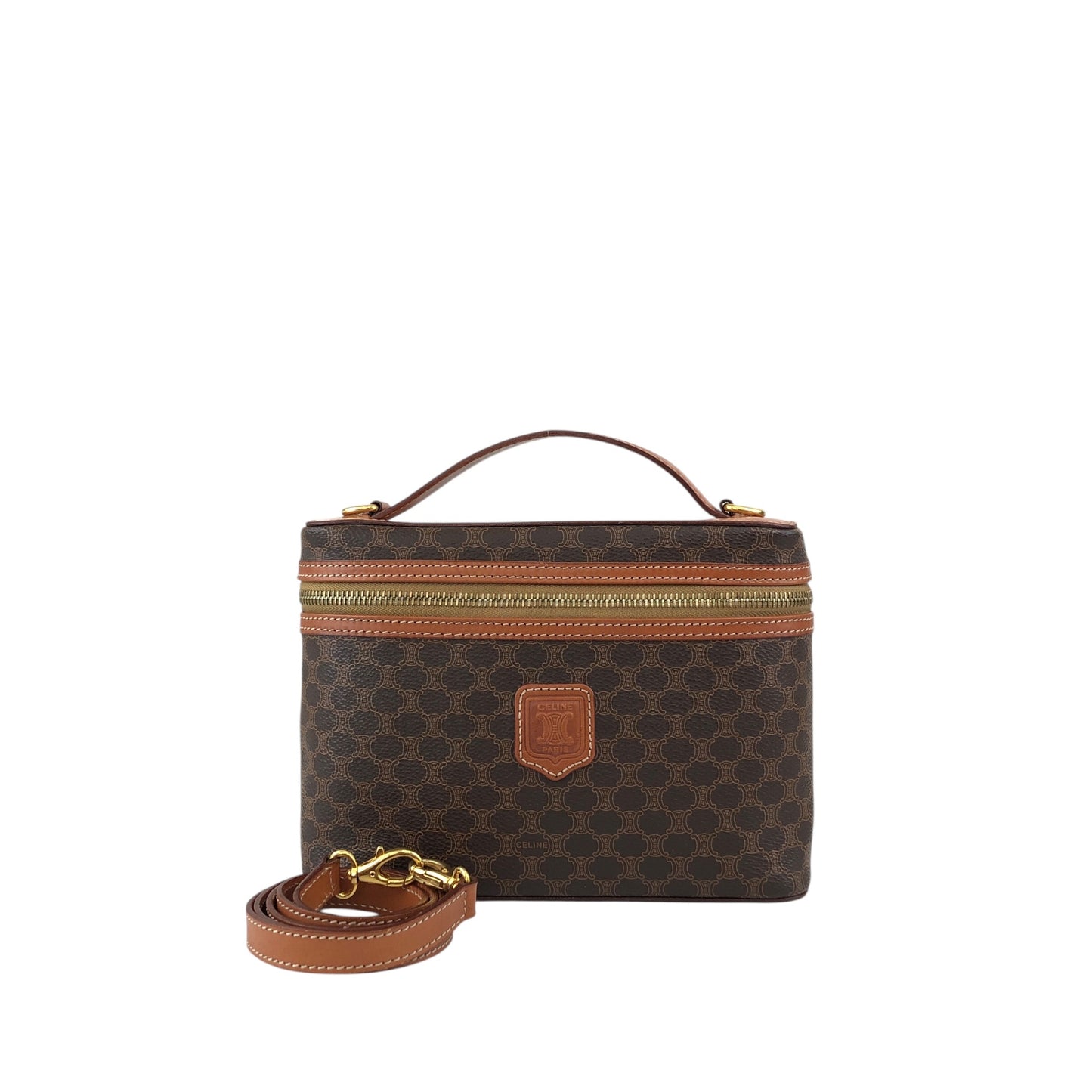 CELINE Macadam Blason Two-way Handbag Shoulder bag Vanity bag Brown Vintage t7yhbd