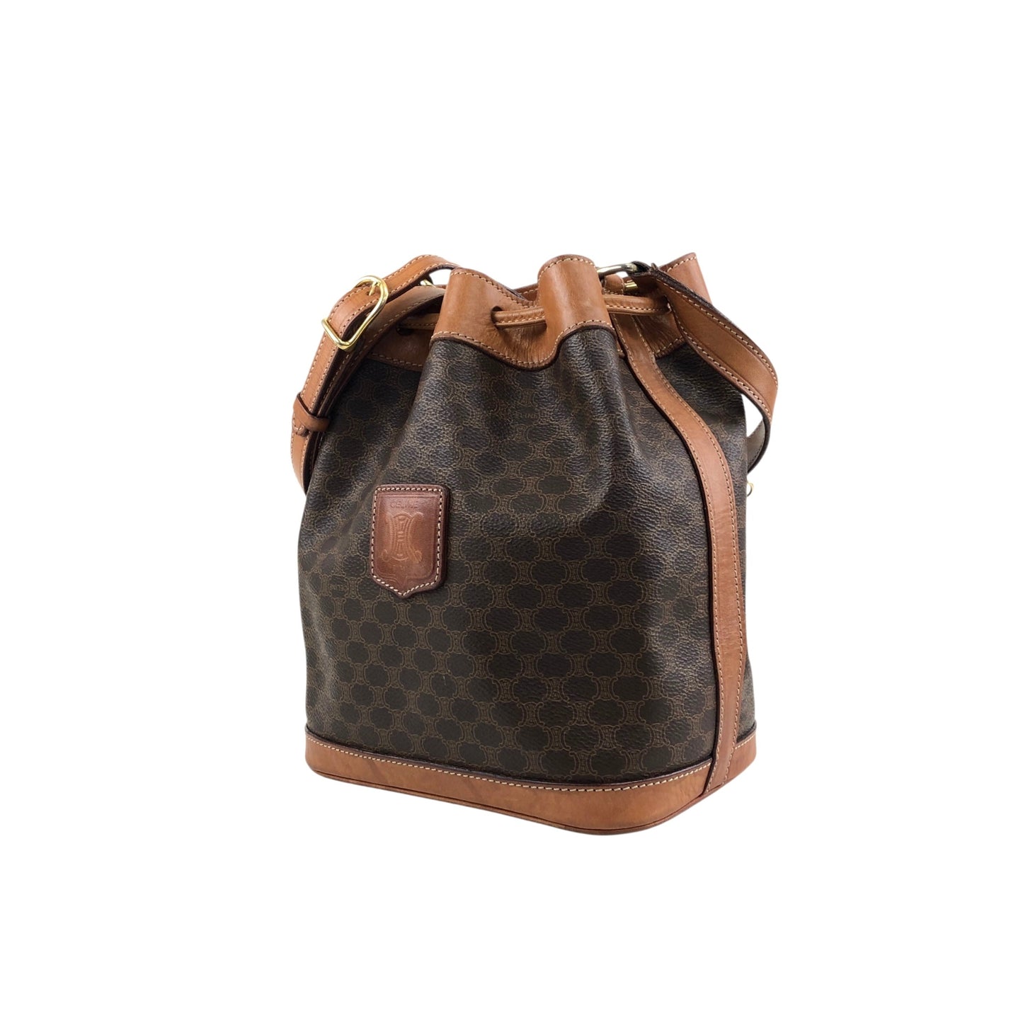 CELINE Macadam Blason Drawstring Shoulder bag Brown Vintage 7kmwfd