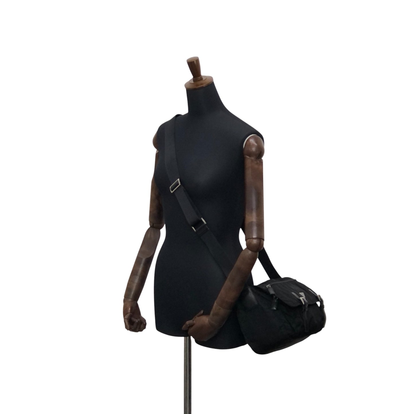 PRADA Tessuto Triangle Logo Shoulder bag Black Vintage xkated