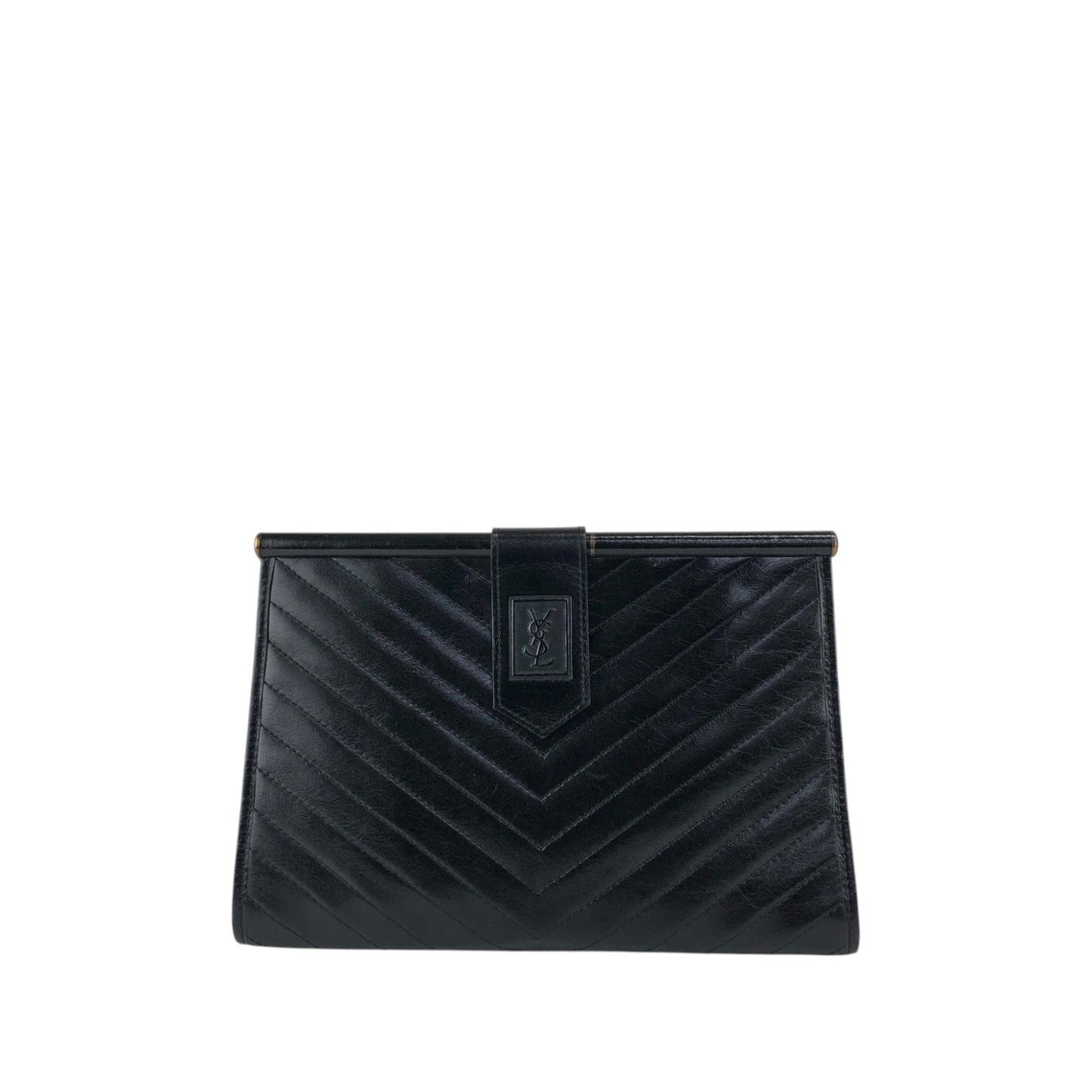 Yves Saint Laurent YSL Logo Bias Stitch Clutch bag Black Vintage nx3mxp