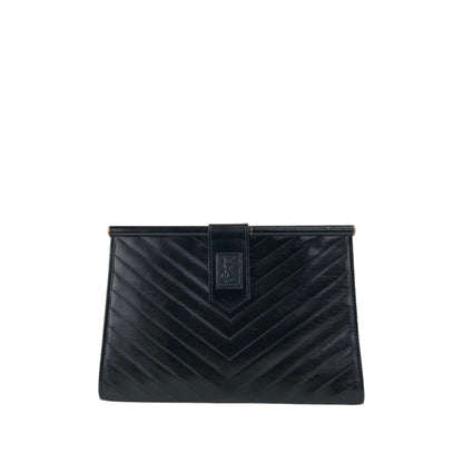 Yves Saint Laurent YSL Logo Bias Stitch Clutch bag Black Vintage nx3mxp