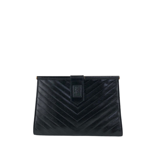 Yves Saint Laurent YSL Logo Bias Stitch Clutch bag Black Vintage nx3mxp