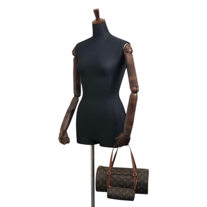 LOUIS VUITTON Monogram Handbag Pouch Brown Vintage 537a4y