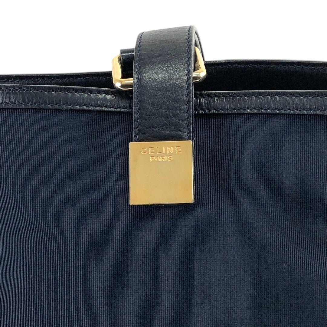 CELINE Embroidery Canvas Leather Handbag Shoulder bag Navy Vintage tpzkce