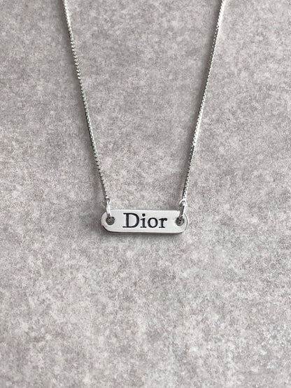 Christian Dior Logo Motif Necklace Silver Vintage tjgg7s
