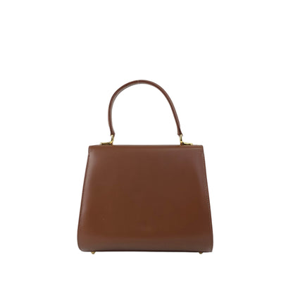 BURBERRY Front Lock Top Handle Handbag Brown Vintage 8sk6uz