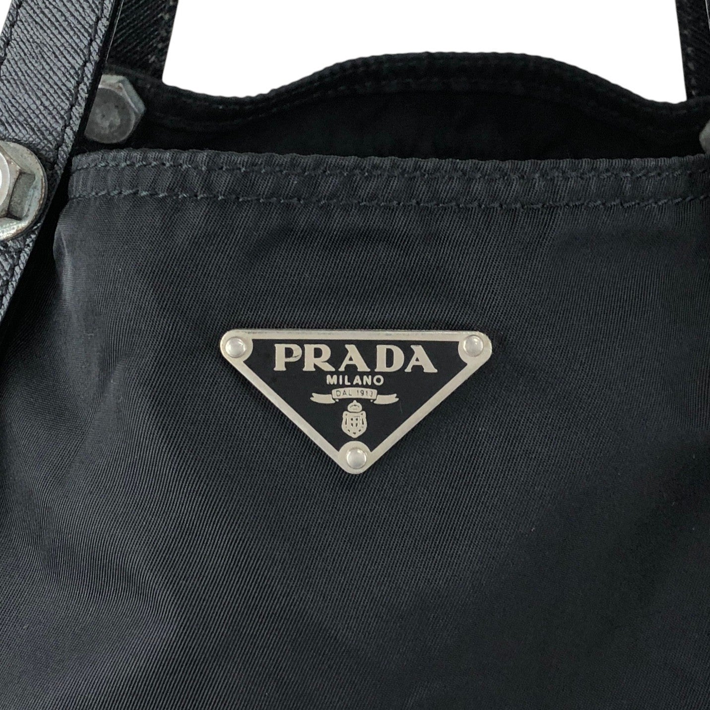 PRADA Tessuto Triangle Logo Handbag Totebag Black Vintage 7gtv72