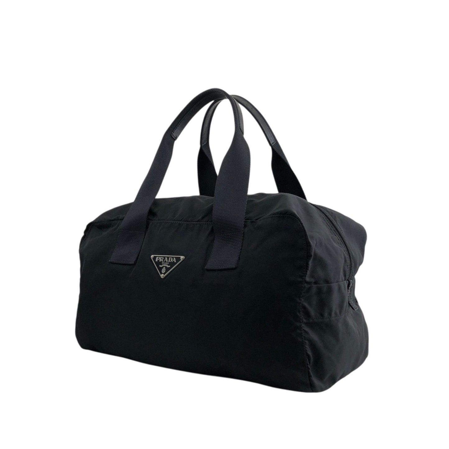 PRADA Tessuto Triangle Logo Handbag Boston bag Black Vintage ycwtum