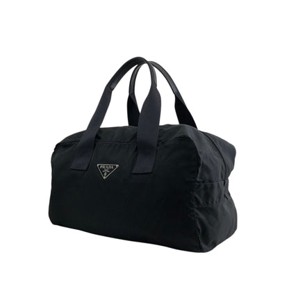 PRADA Tessuto Triangle Logo Handbag Boston bag Black Vintage ycwtum