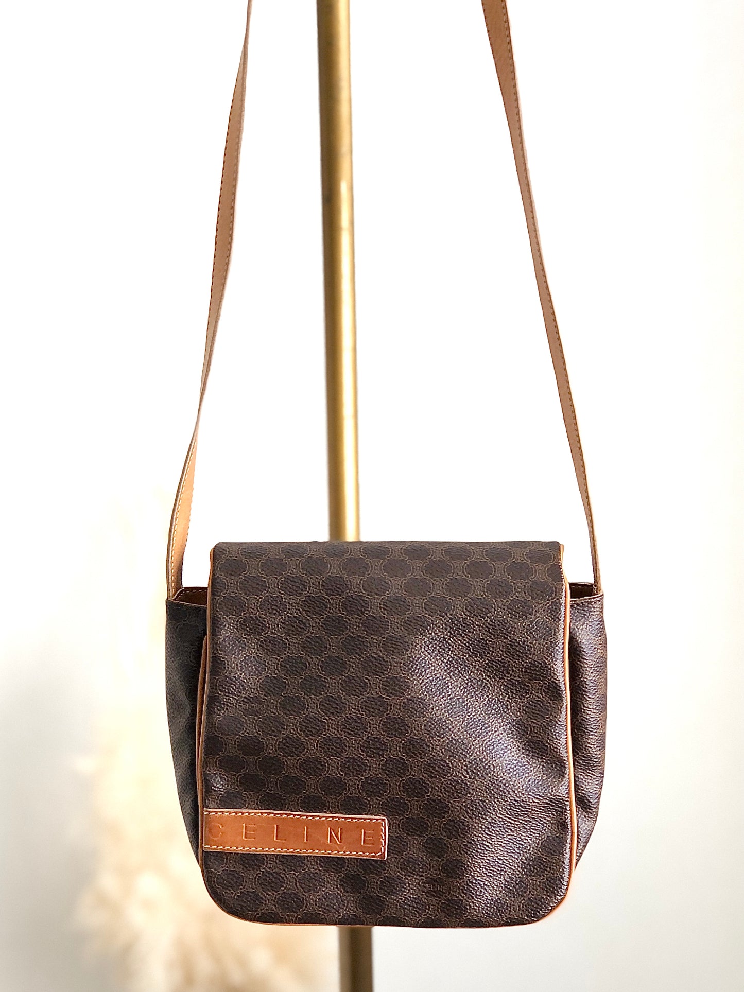 CELINE Macadam Logo Flap Shoulder bag Brown Vintage y7pwvg