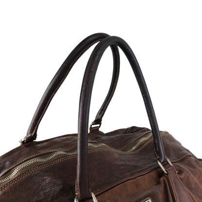 PRADA Triangle Logo Handbag Boston bag Washed leather Brown Vintage 2umzpg