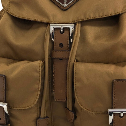 PRADA Tessuto Triangle Logo Double Pocket Backpack Beige Vintage rb8azz