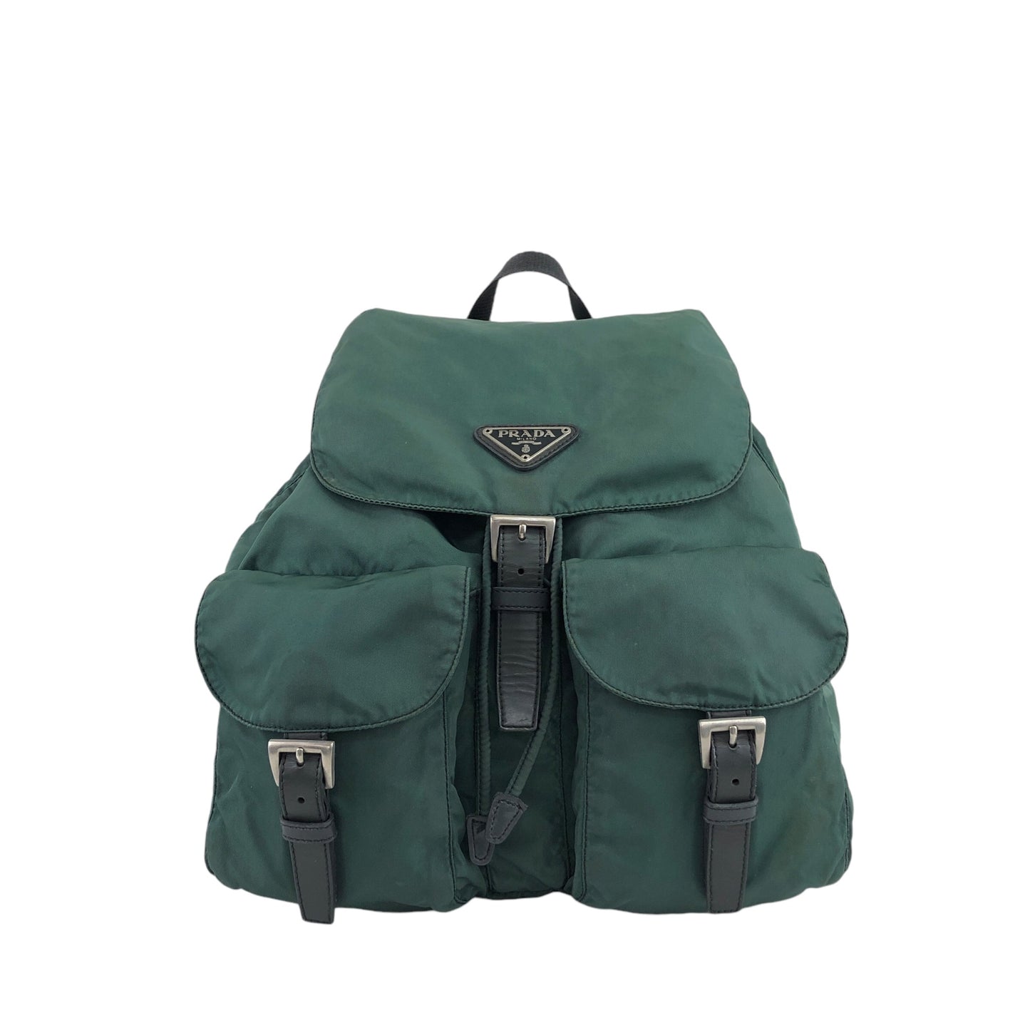 PRADA Triangle Logo Double Pocket  Backpack Green Vintage j7fkn5