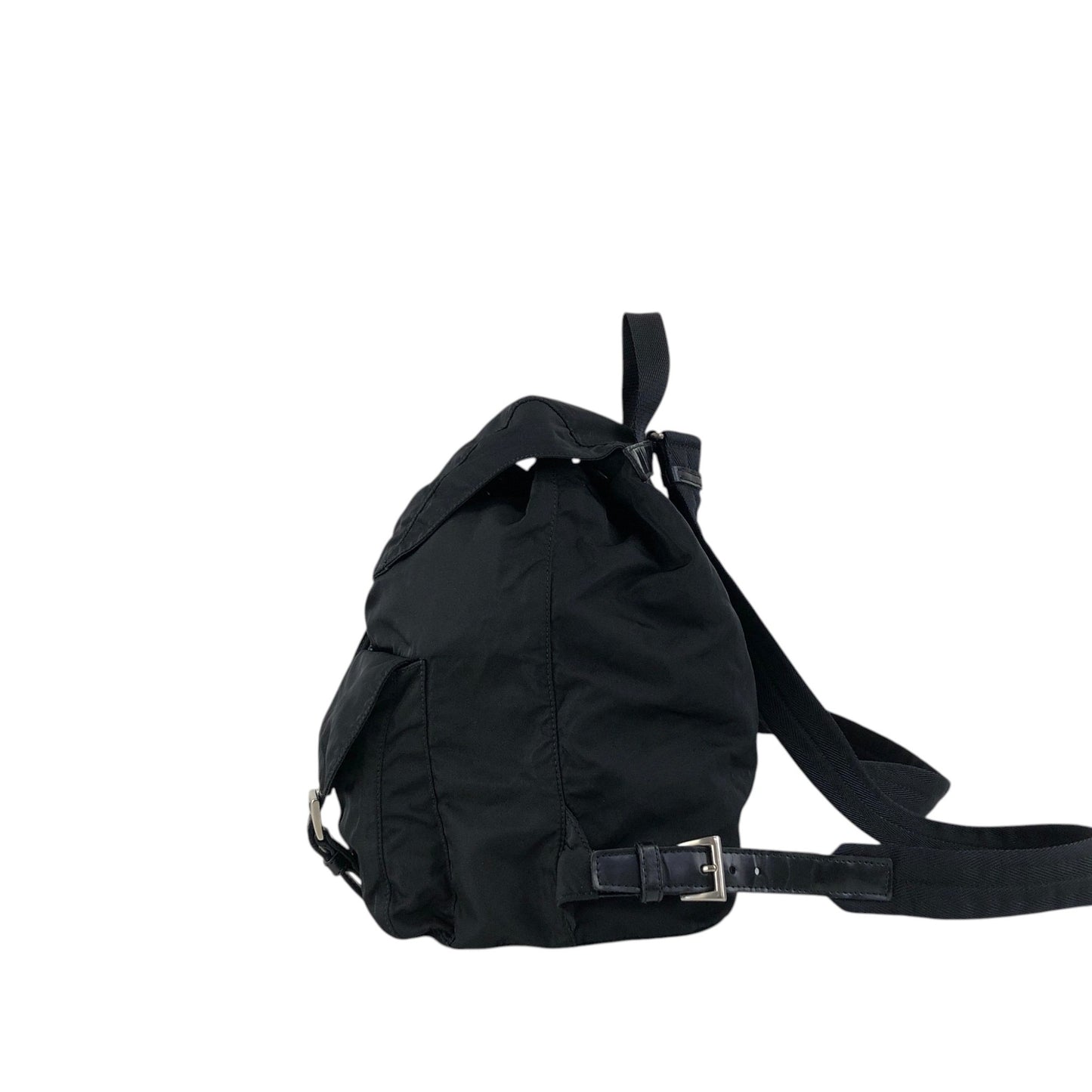 PRADA Tessuto Triangle Logo Double Pocket Backpack Black Vintage rr2dvd