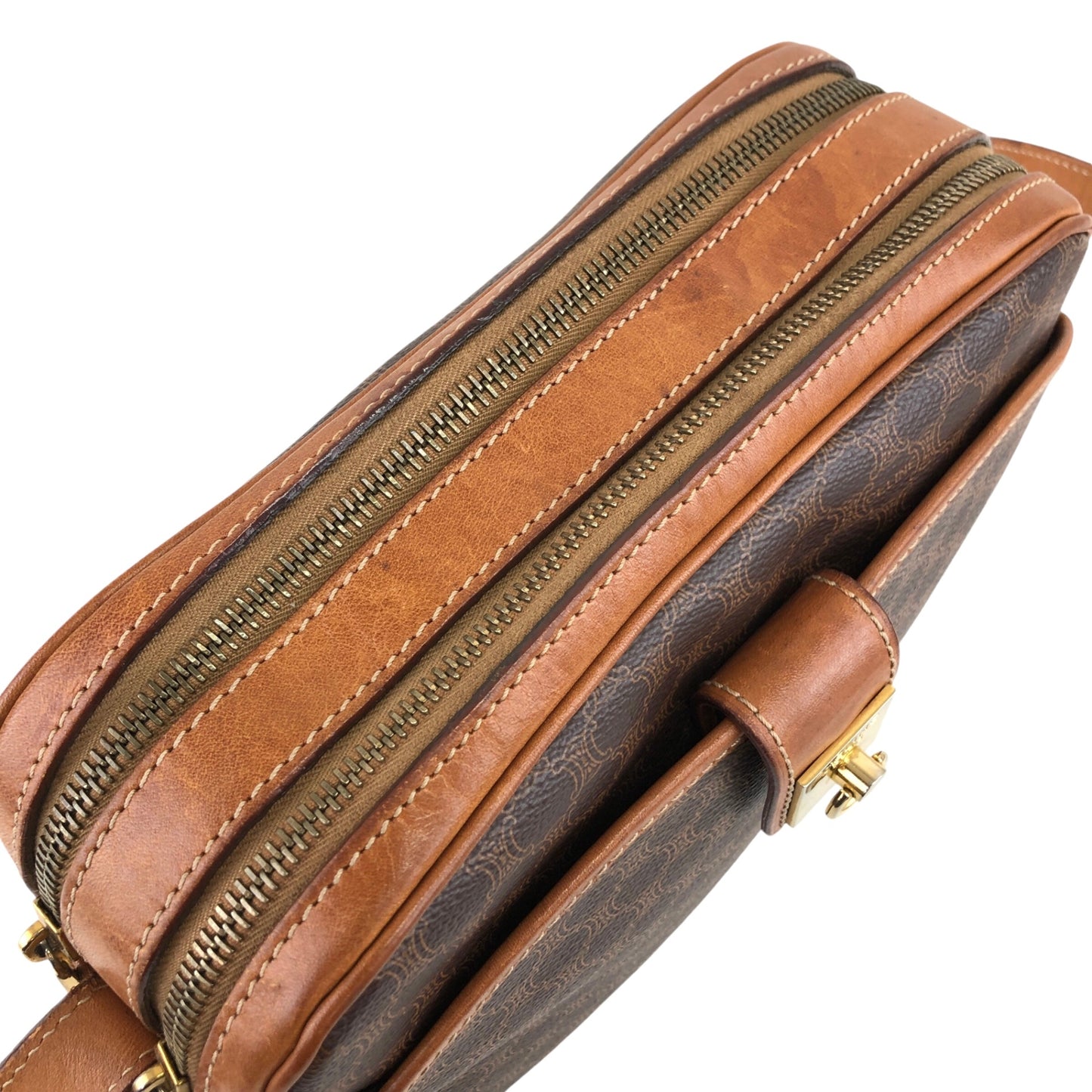 CELINE Macadam Gancini Shoulder bag Brown Vintage 7y7av5