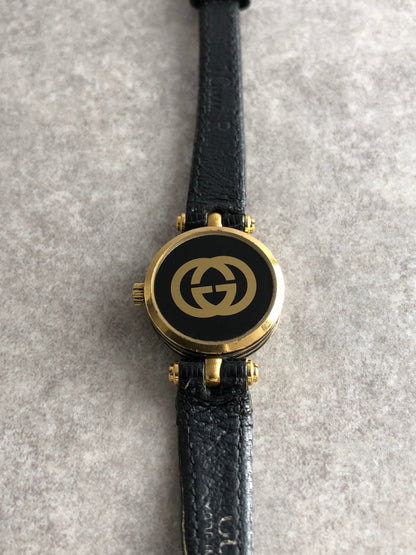 GUCCI Logo Watch Black×Gold Vintage 5b3ugy