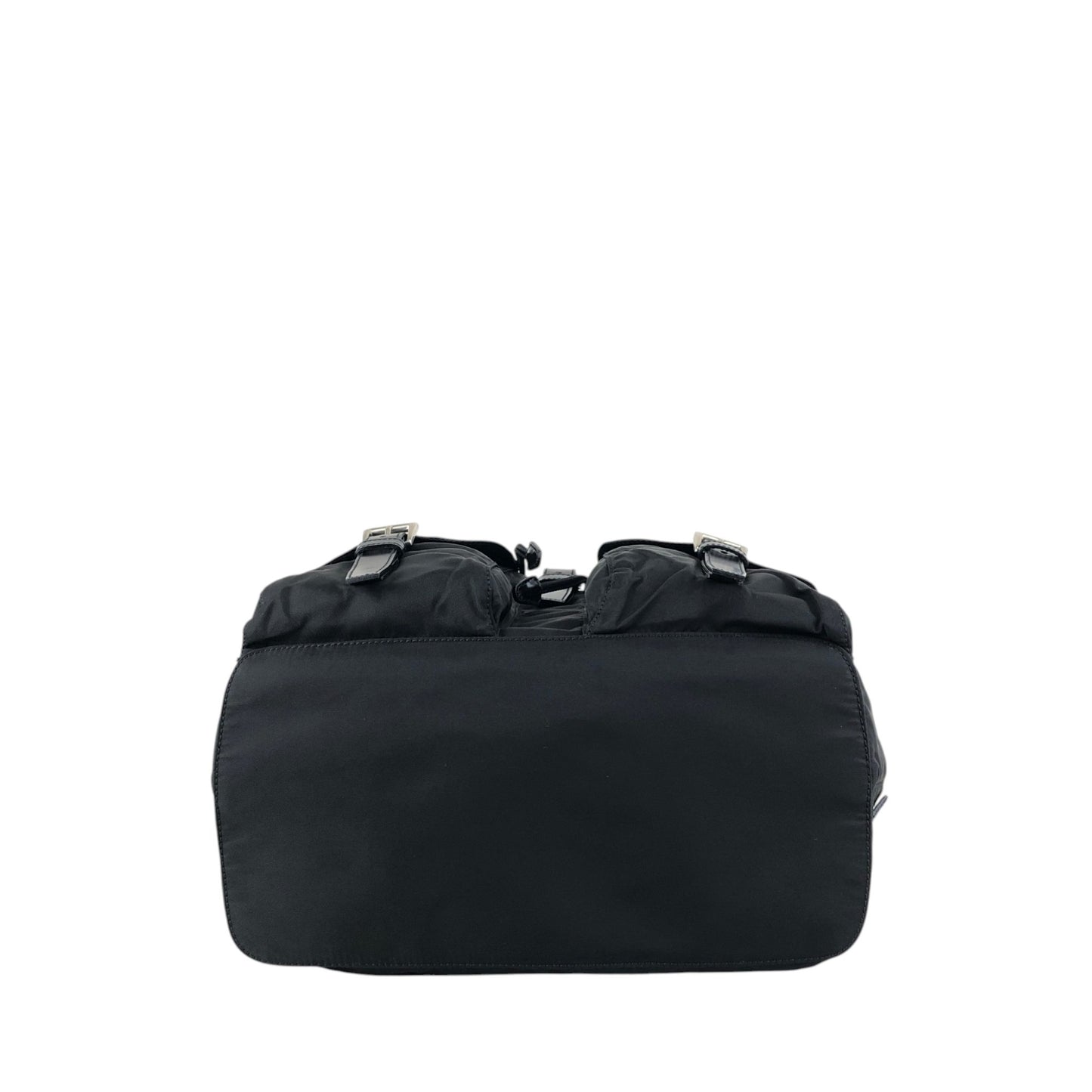 PRADA Tessuto Triangle Logo Front Buckle Double Pocket Backpack Black Vintage 5kjjr2