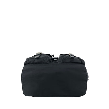 PRADA Tessuto Triangle Logo Front Buckle Double Pocket Backpack Black Vintage 5kjjr2