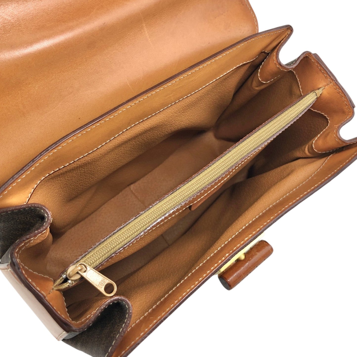 CELINE Macadam Turn Lock Charm Two-way Handbag Shoulder bag Brown Vintage tw3c3x
