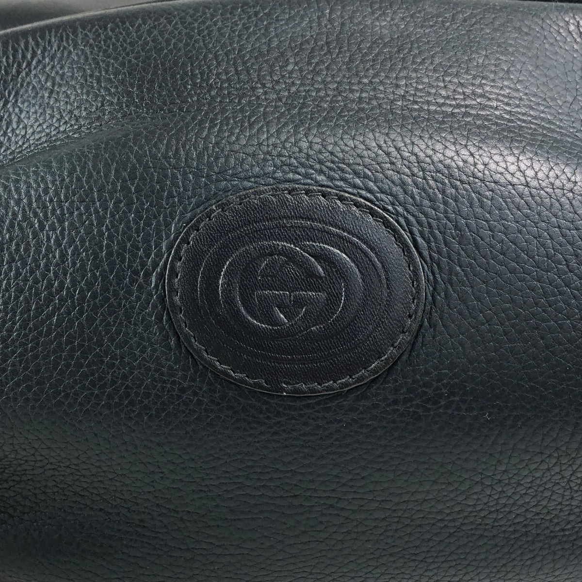 GUCCI Logo Embossed Shoulder bag Navy Vintage e4surv