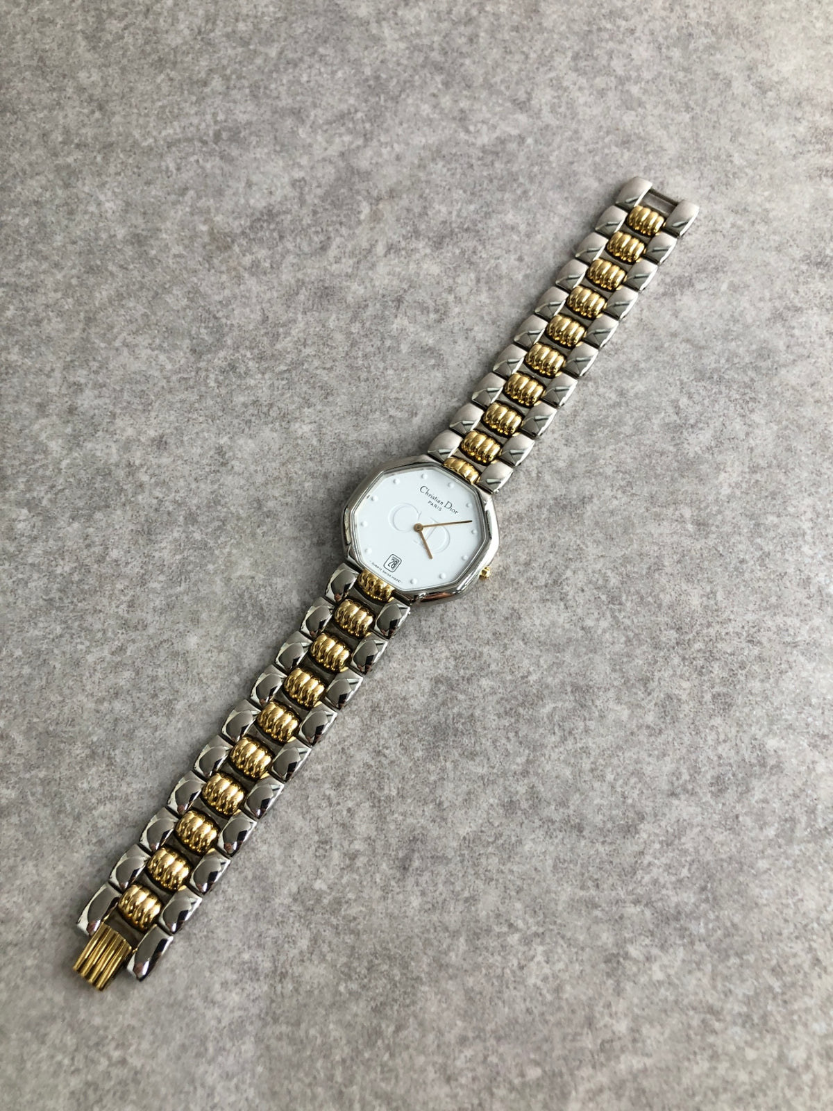 Christian Dior CD Logo Quartz Watch Silver×Gold 45.204 Vintage kh8utm