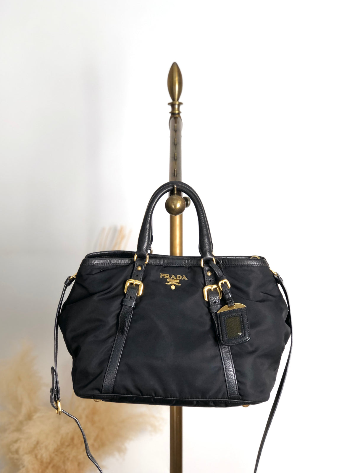 PRADA Triangle Logo Two-way Handbag Shoulder bag Black Vintage jun4wc