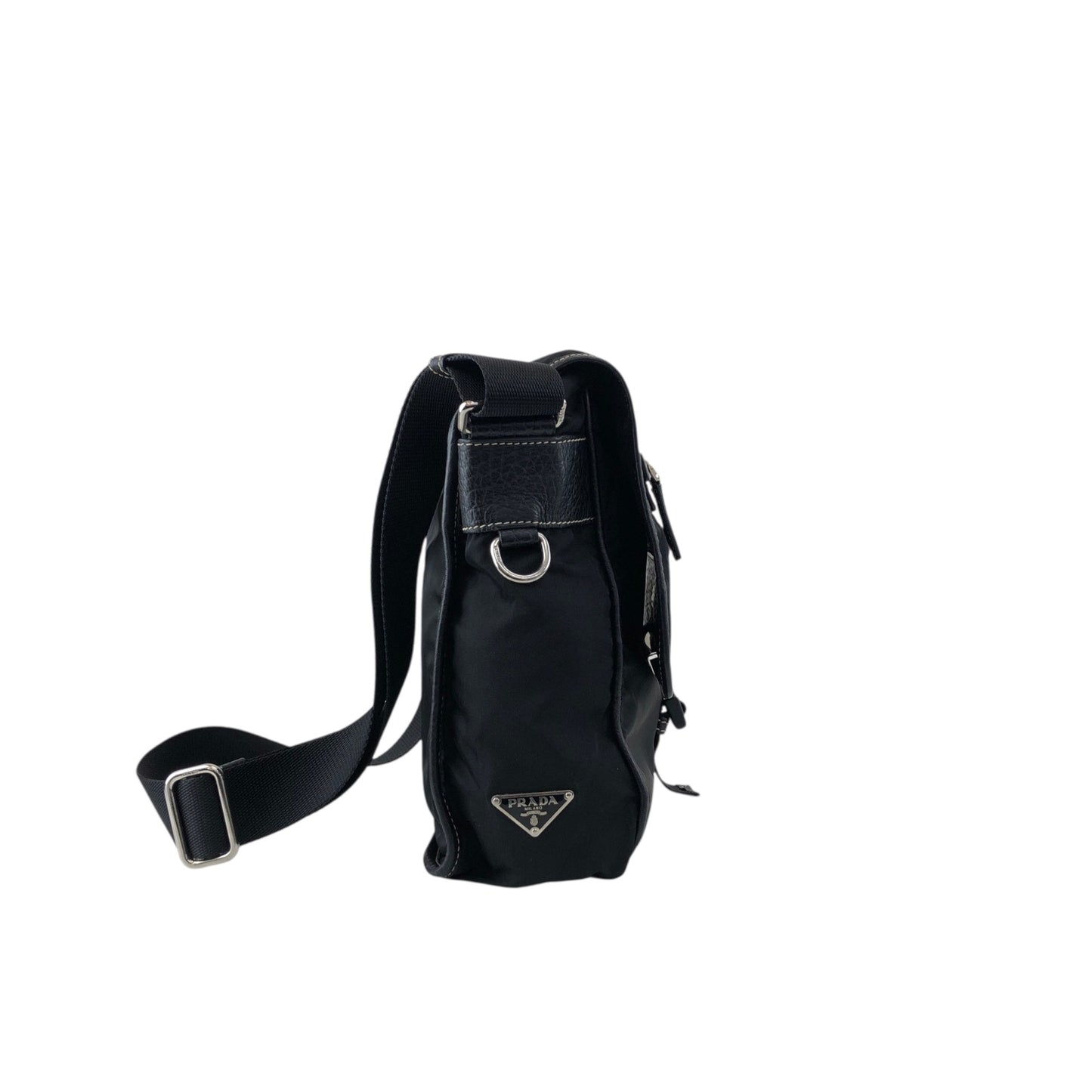 PRADA Tessuto Triangle Logo Front Buckle Shoulder bag Black Vintage bcdpsd