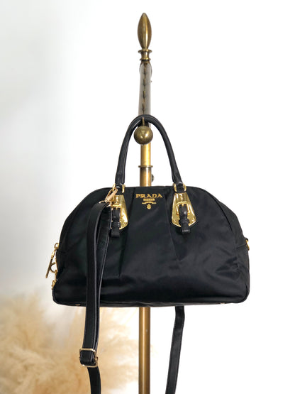 PRADA Logo Two-way Small Boston bag Shoulder bag Black Vintage is5a6n