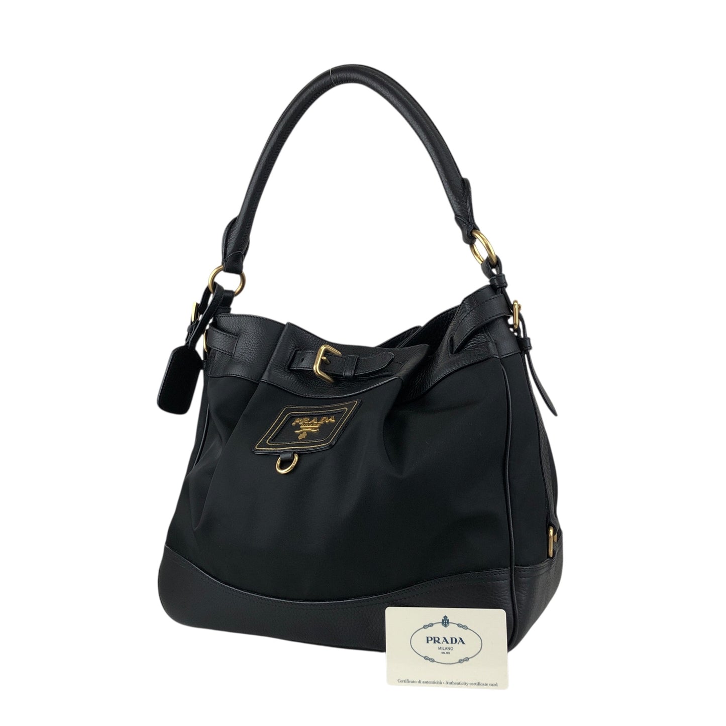 PRADA Logo Front Buckle Shoulder bag Black Vintage rv2srn