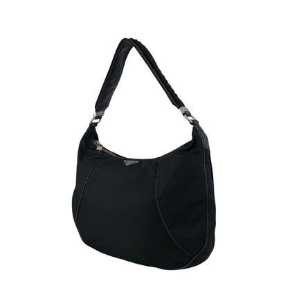 PRADA Tessuto Triangle Logo Shoulder bag Hobobag Black Vintage hub83u