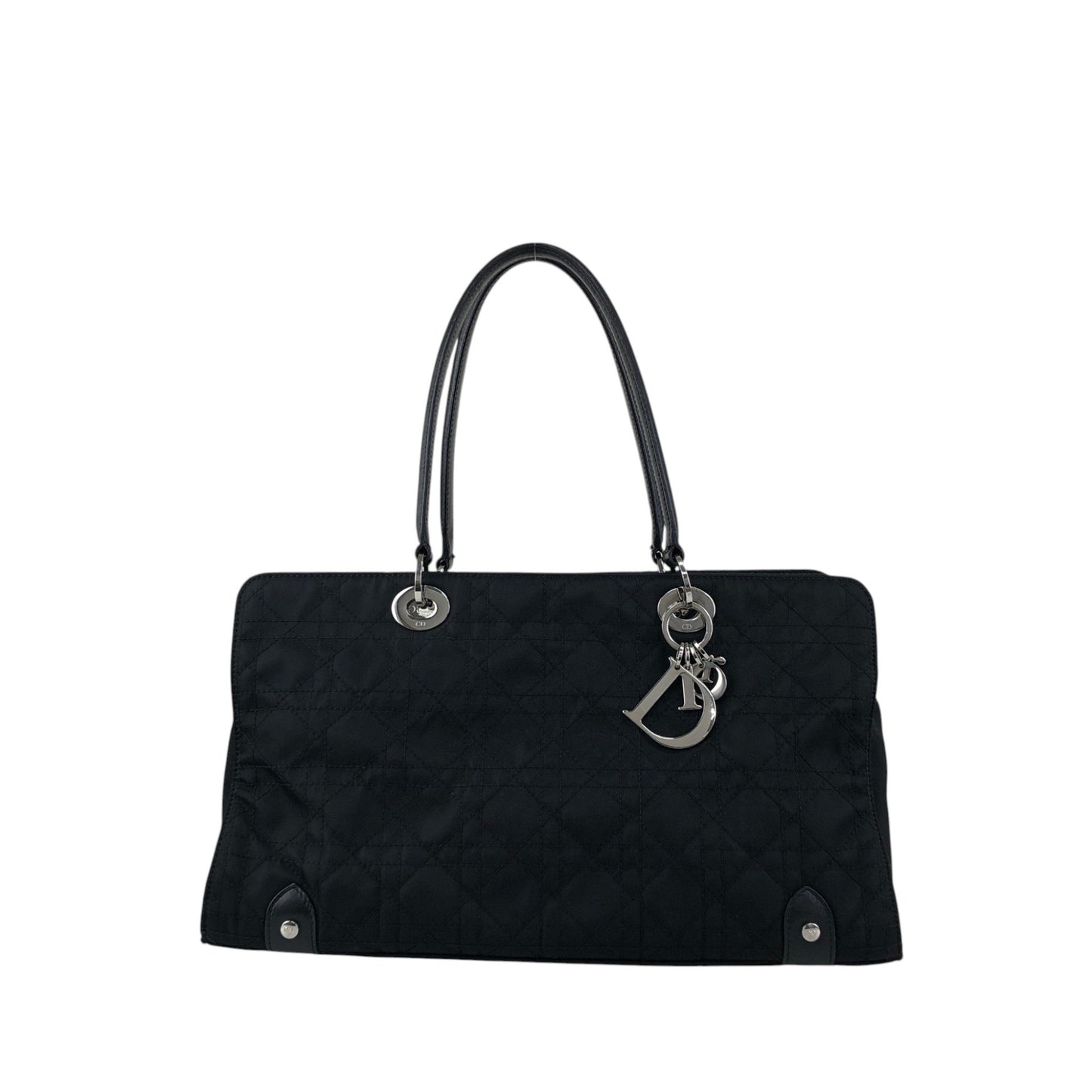 Christian Dior Cannage Logo Charm Handbag Black Vintage bceacw