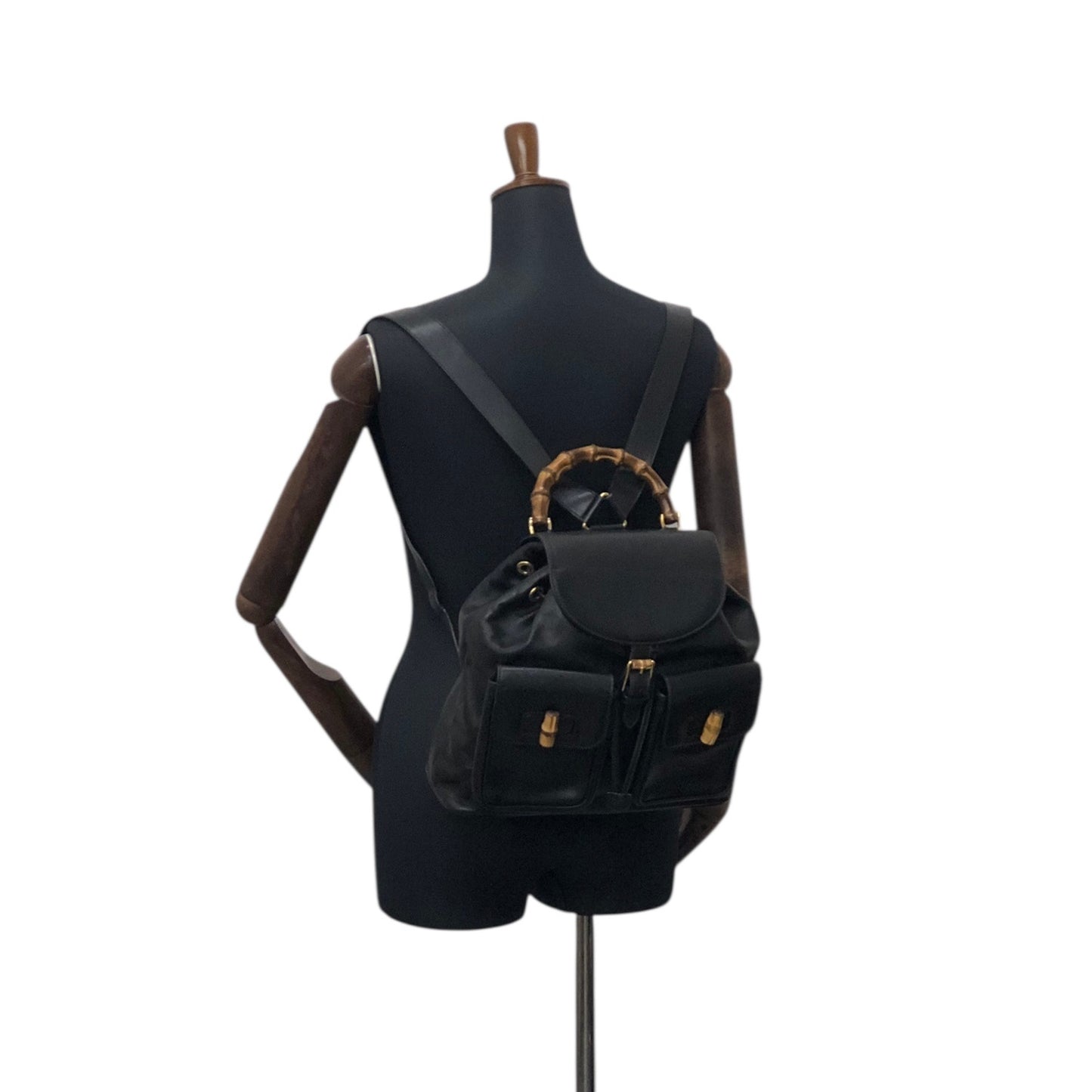 GUCCI Bamboo Backpack Black Vintage 38shhu