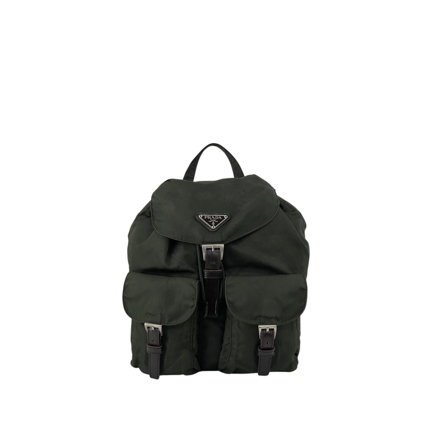 PRADA Tessuto Triangle Logo Double Pocket  Backpack Khaki B2811F Vintage zyewrg