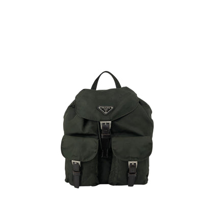 PRADA Tessuto Triangle Logo Double Pocket  Backpack Khaki B2811F Vintage zyewrg