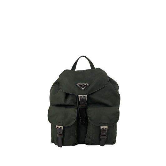 PRADA Tessuto Triangle Logo Double Pocket  Backpack Khaki B2811F Vintage zyewrg