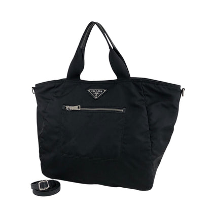PRADA Triangle Logo Two-way Handbag Shoulder bag Black Vintage 5t57j2