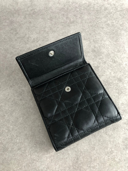 Christian Dior Cannage Logo Charm Trifold Wallet Black Vintage tsk2vs