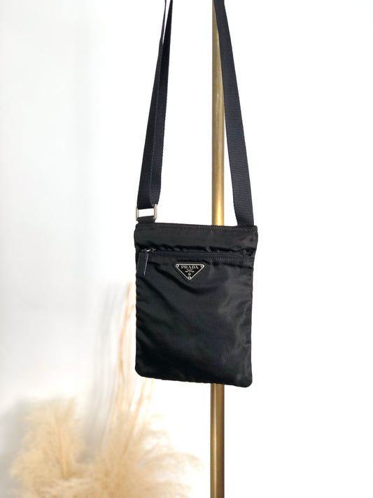 PRADA Tessuto Triangle Logo Shoulder bag Black Vintage upcrup