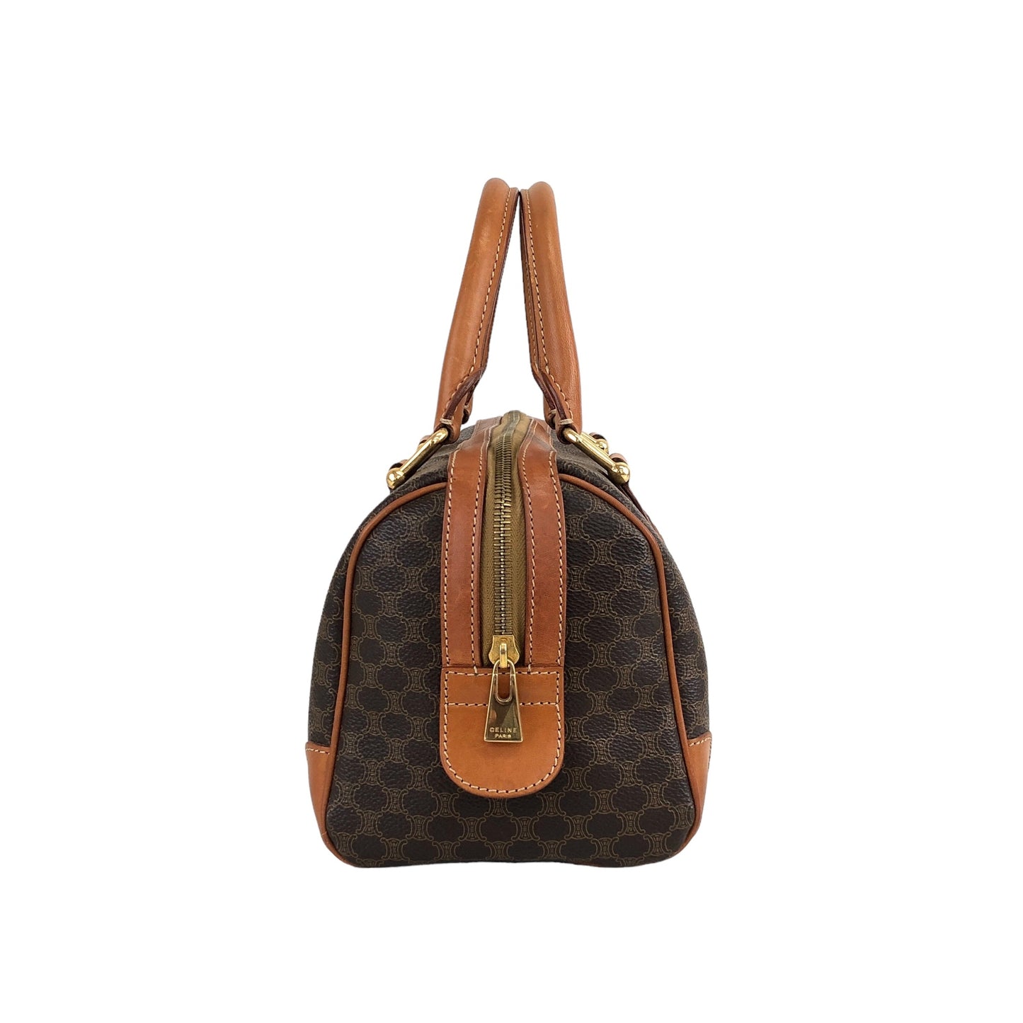 CELINE Macadam Blason Small Boston bag Handbag Brown Vintage mdwibk