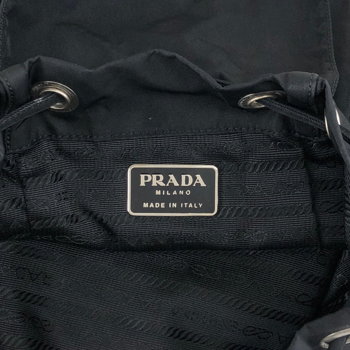 PRADA Tessuto Triangle Logo Front Buckle Backpack Black Vintage 8gfpuf