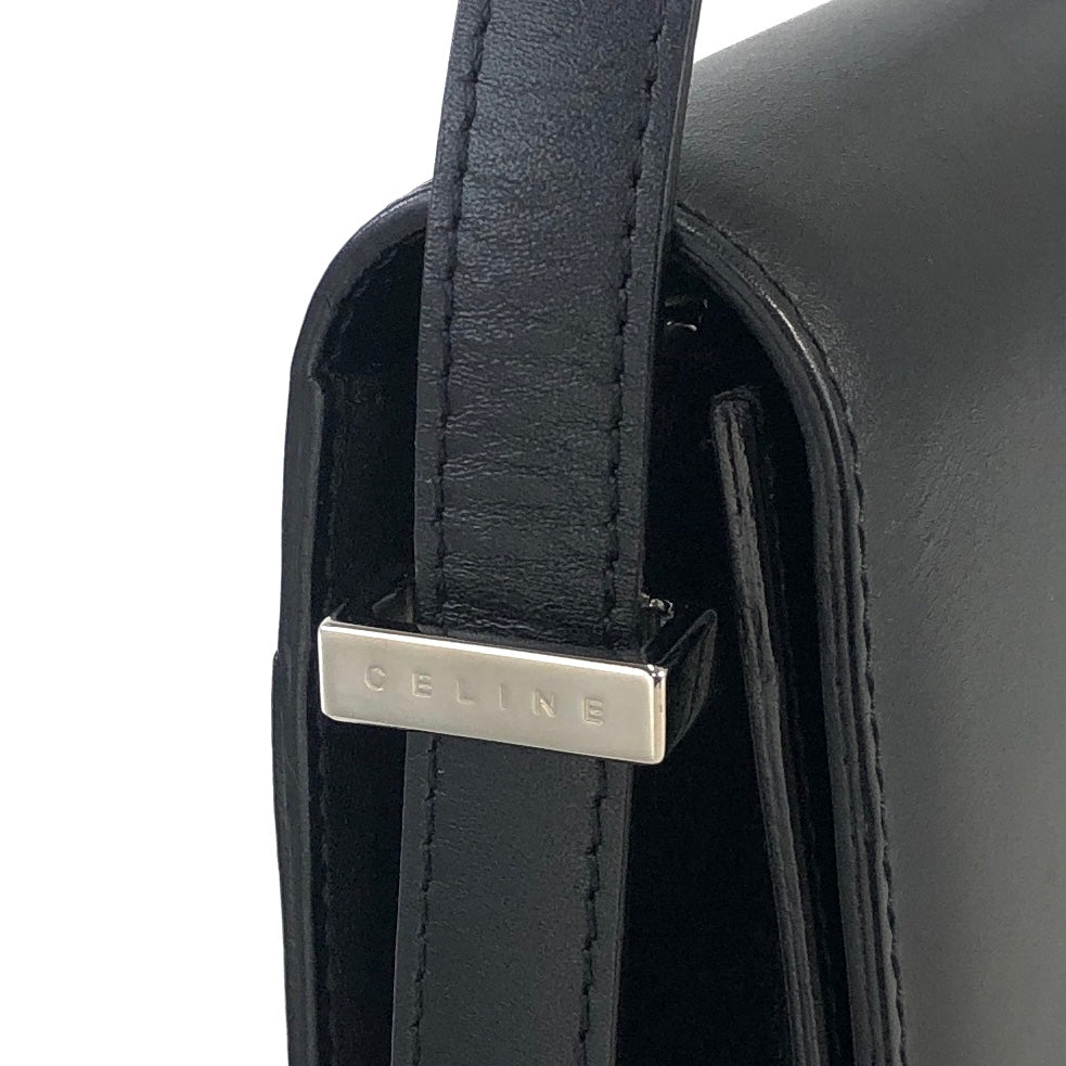 CELINE Blason Metal Corner Leather Handbag Black Vintage zepdjs