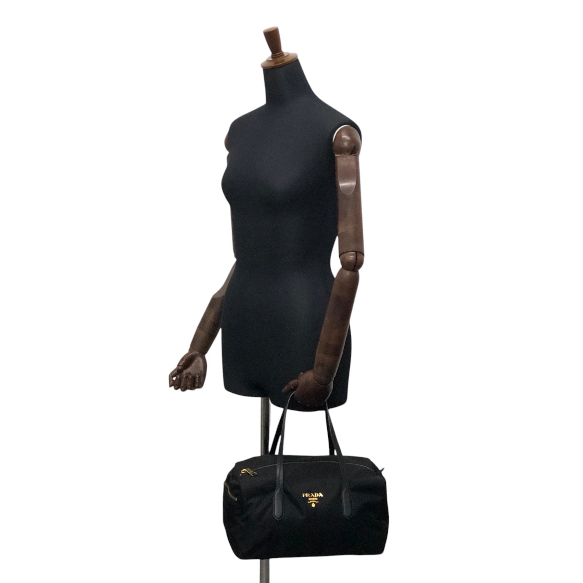 PRADA Logo Small Boston bag Handbag Black Vintage 754ve8