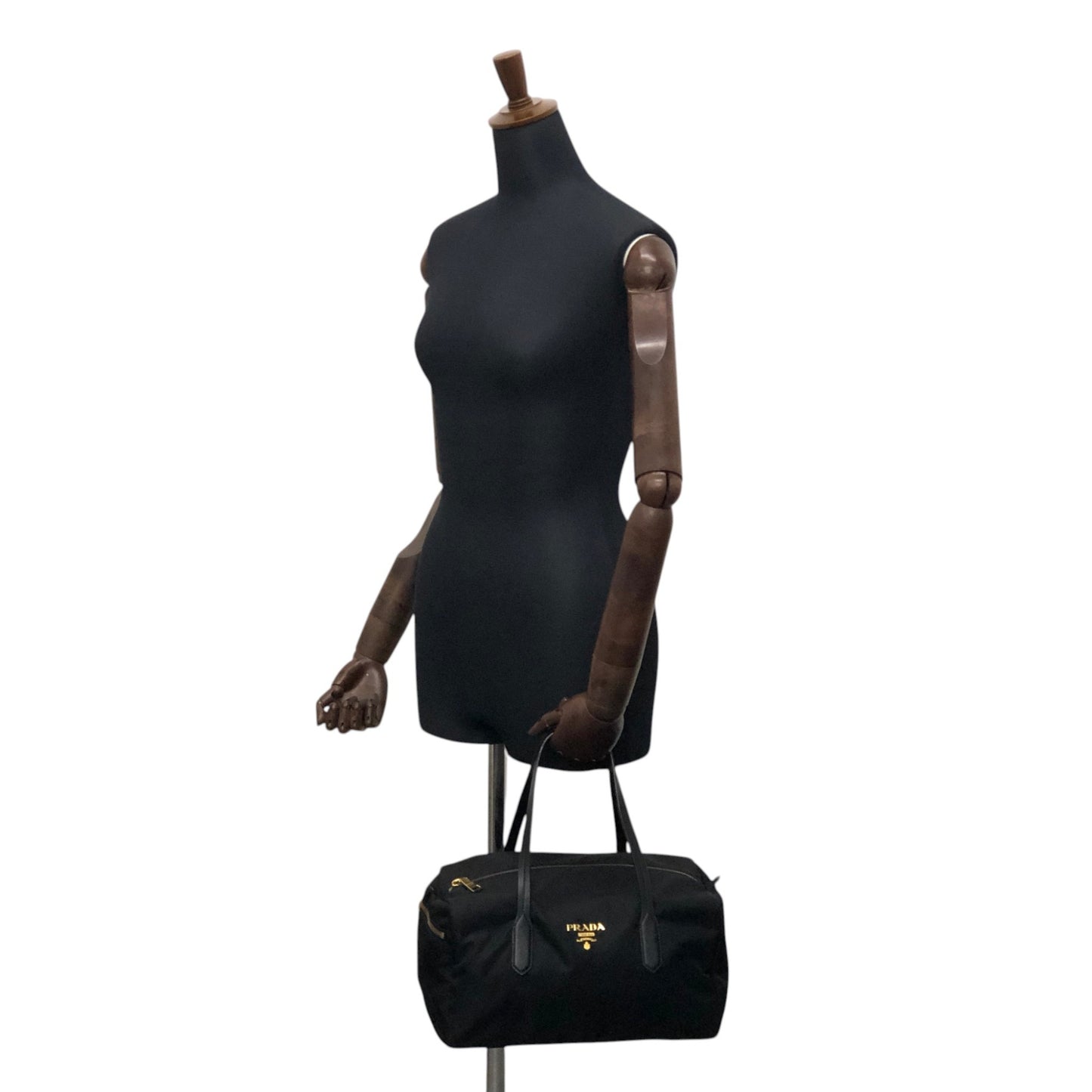 PRADA Logo Small Boston bag Handbag Black Vintage 754ve8