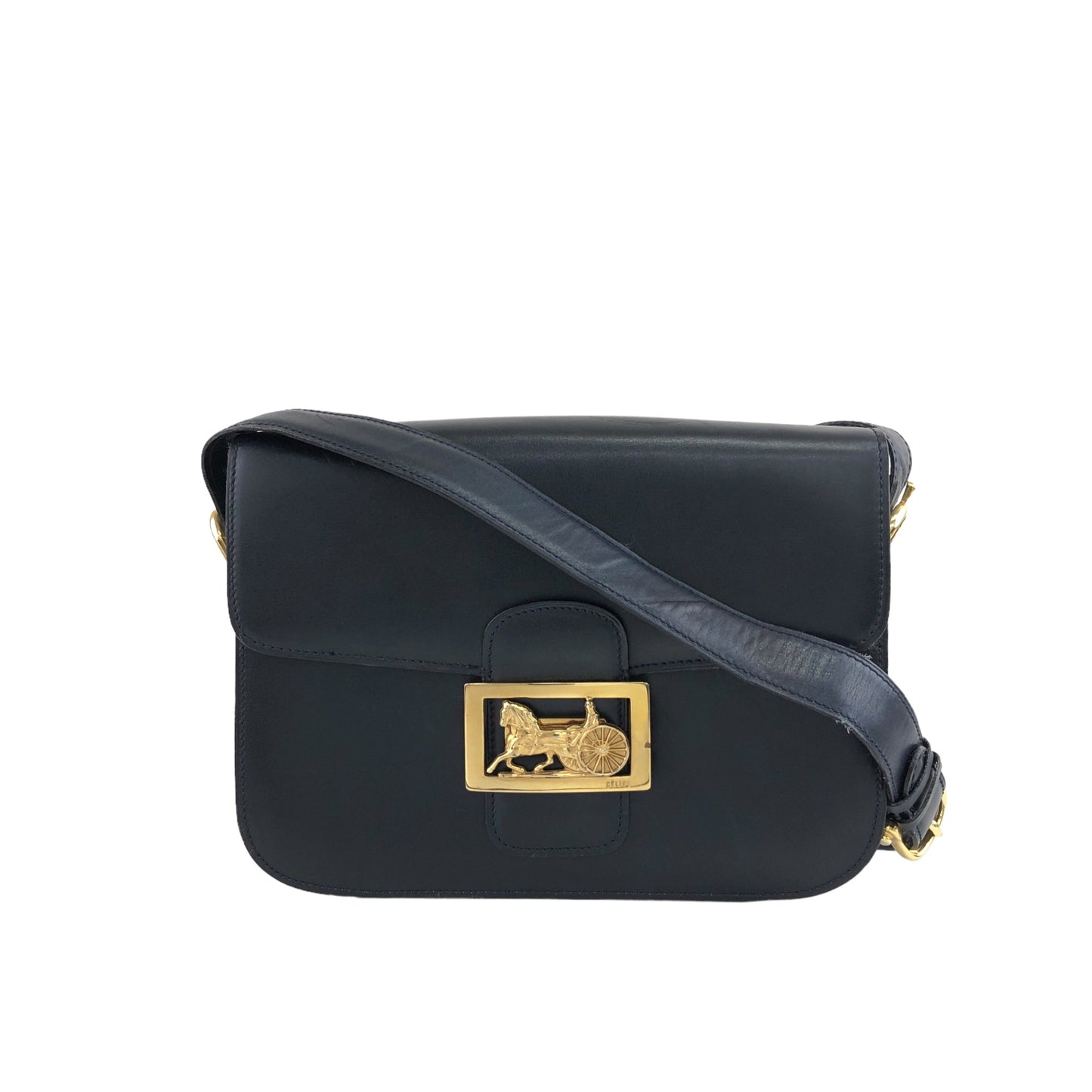 CELINE Horse Carriage Shoulder bag Navy Vintage 8fttsw