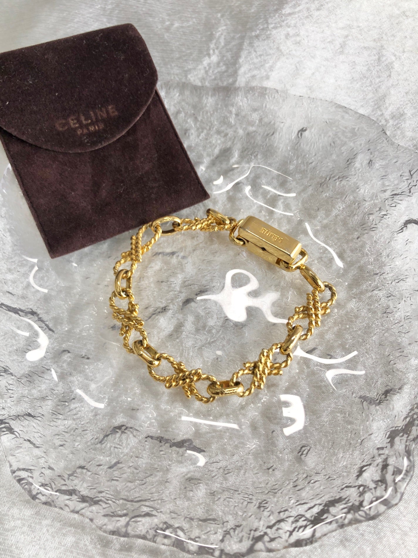 CELINE Logo Bracelet Gold Vintage z48fez