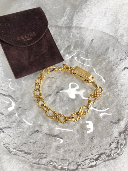 CELINE Logo Bracelet Gold Vintage z48fez