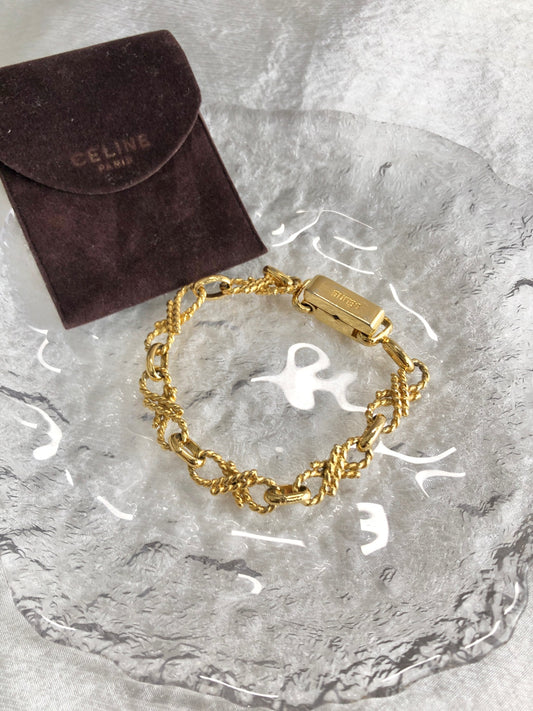 CELINE Logo Bracelet Gold Vintage z48fez