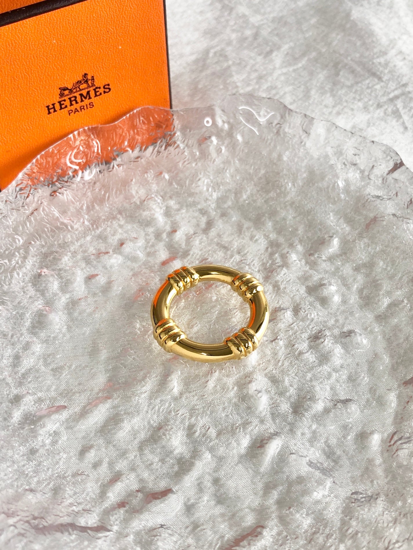 HERMES Scarf Ring Gold Vintage 8z4dfe